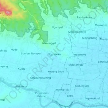 Mapa topográfico Ngusikan, altitud, relieve