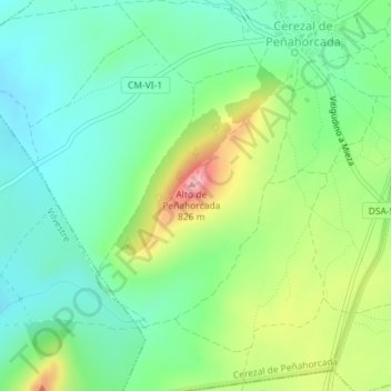 Mapa topográfico Peñeros, altitud, relieve