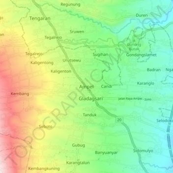 Mapa topográfico Ampel, altitud, relieve