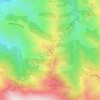 Mapa topográfico Arthe, altitud, relieve