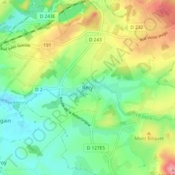 Mapa topográfico Réty, altitud, relieve
