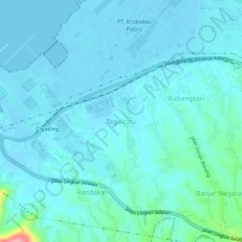 Mapa topográfico Tegalratu, altitud, relieve