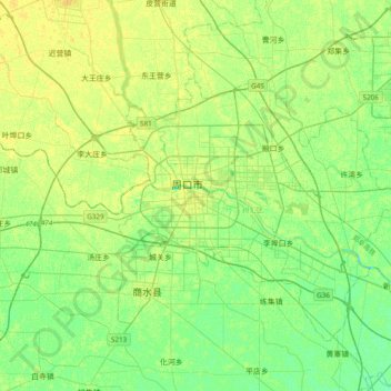 Mapa topográfico 川汇区, altitud, relieve
