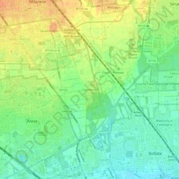 Mapa topográfico Castellazzo, altitud, relieve
