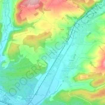 Mapa topográfico Horheim, altitud, relieve