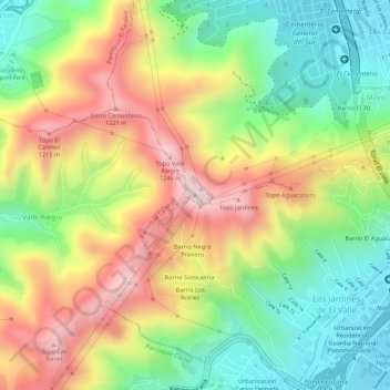 Mapa topográfico Cerro El Valle, altitud, relieve