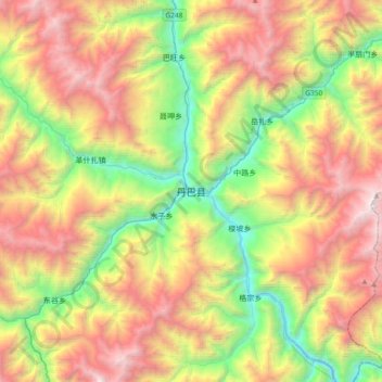 Mapa topográfico 丹巴县, altitud, relieve