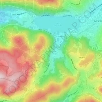 Mapa topográfico Les Rochottes, altitud, relieve