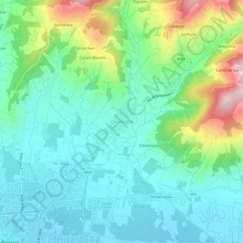 Mapa topográfico Candeglia, altitud, relieve