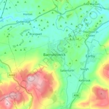Mapa topográfico Barnoldswick, altitud, relieve