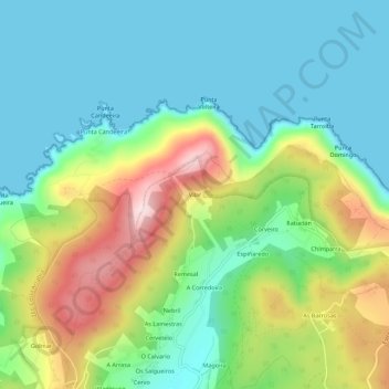 Mapa topográfico Vilar, altitud, relieve