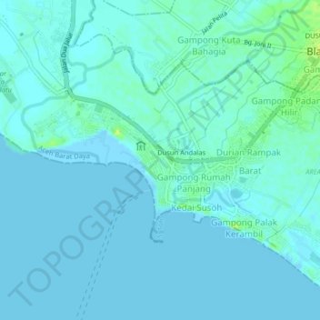 Mapa topográfico Dusun Samudra, altitud, relieve