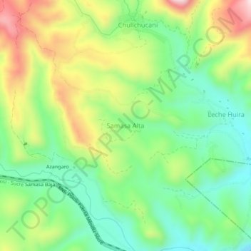 Mapa topográfico Samasa Alta, altitud, relieve