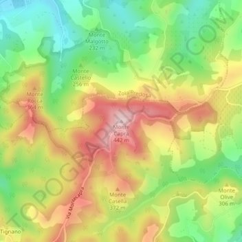 Mapa topográfico Monte Capra, altitud, relieve
