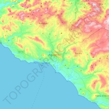Mapa topográfico Agrigent, altitud, relieve