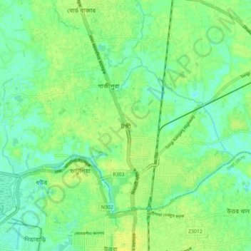 Mapa topográfico Tongi, altitud, relieve