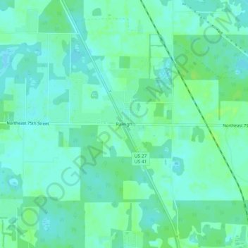 Mapa topográfico Raleigh, altitud, relieve