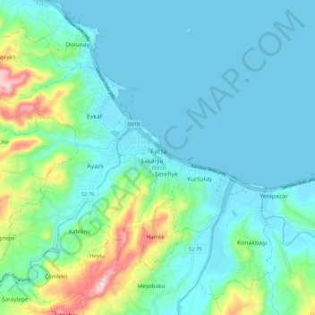 Mapa topográfico Fatsa, altitud, relieve