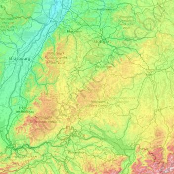 Mapa topográfico Zollernalb, altitud, relieve