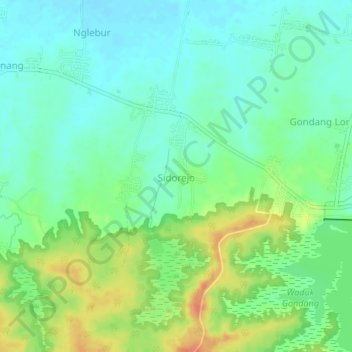 Mapa topográfico Sidorejo, altitud, relieve