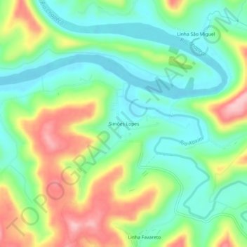 Mapa topográfico Simões Lopes, altitud, relieve