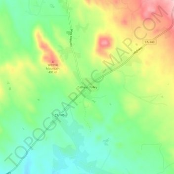 Mapa topográfico Catheys Valley, altitud, relieve