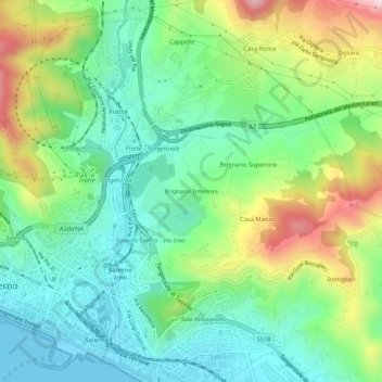 Mapa topográfico Brignano Inferiore, altitud, relieve
