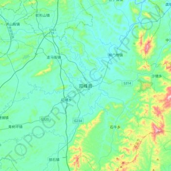 Mapa topográfico 双峰县, altitud, relieve