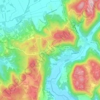 Mapa topográfico Grancona, altitud, relieve