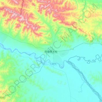 Mapa topográfico 玛曲县, altitud, relieve