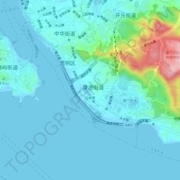 Mapa topográfico 沙坡尾, altitud, relieve