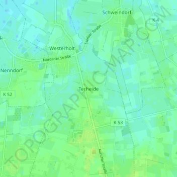 Mapa topográfico Terheide, altitud, relieve