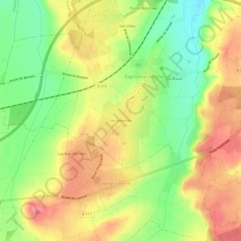 Mapa topográfico Les Varennes, altitud, relieve