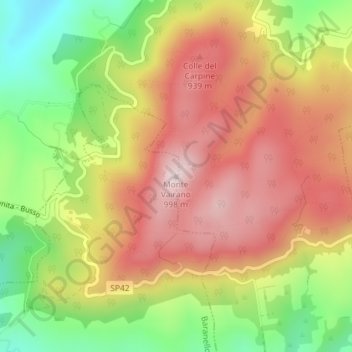 Mapa topográfico Monte Vairano, altitud, relieve