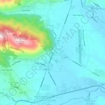 Mapa topográfico Preturo, altitud, relieve