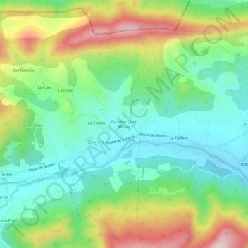 Mapa topográfico Quartier Saint-Michel, altitud, relieve