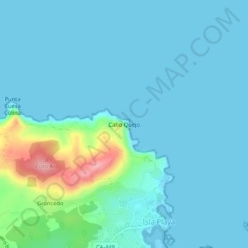 Mapa topográfico Cabo Quejo, altitud, relieve