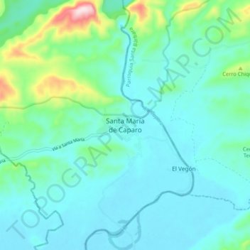 Mapa topográfico Santa María de Caparo, altitud, relieve
