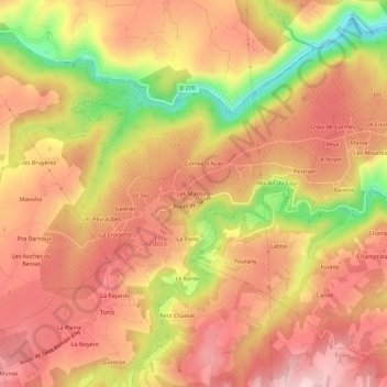 Mapa topográfico Les Matrons, altitud, relieve