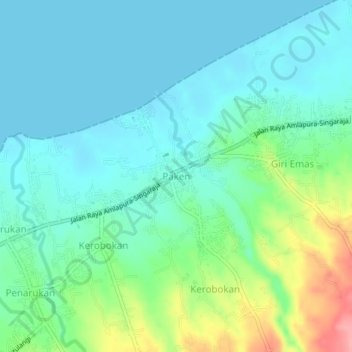 Mapa topográfico Paken, altitud, relieve