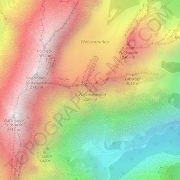 Mapa topográfico 3. Watzmannkind, altitud, relieve