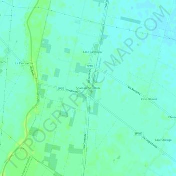 Mapa topográfico Spazzate-Sassatelli, altitud, relieve