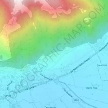 Mapa topográfico Località Campastrini, altitud, relieve