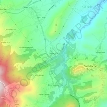Mapa topográfico Villa Passo, altitud, relieve