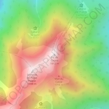 Mapa topográfico Pic de Cagire, altitud, relieve