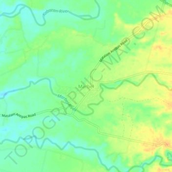 Mapa topográfico Marbel, altitud, relieve