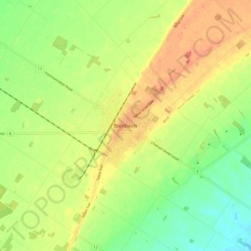 Mapa topográfico Blenheim, altitud, relieve
