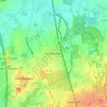 Mapa topográfico Feldhausen, altitud, relieve