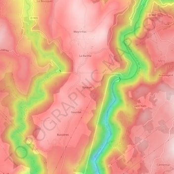 Mapa topográfico Bounan, altitud, relieve