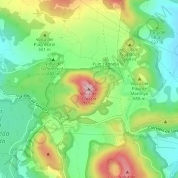 Mapa topográfico Volcà del Croscat, altitud, relieve